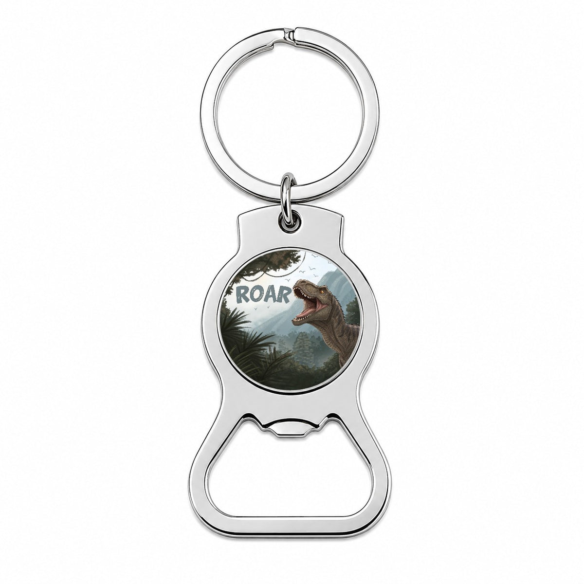 Iguanodon Roar Bold Text Dinosaur Bottle Opener Keychain