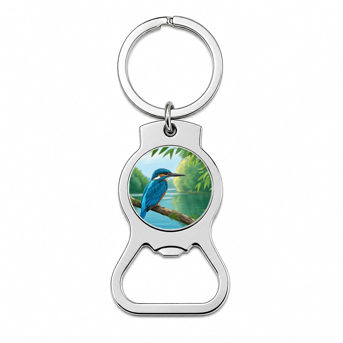Kingfisher Bird On Branch Bottle Opener Keychain