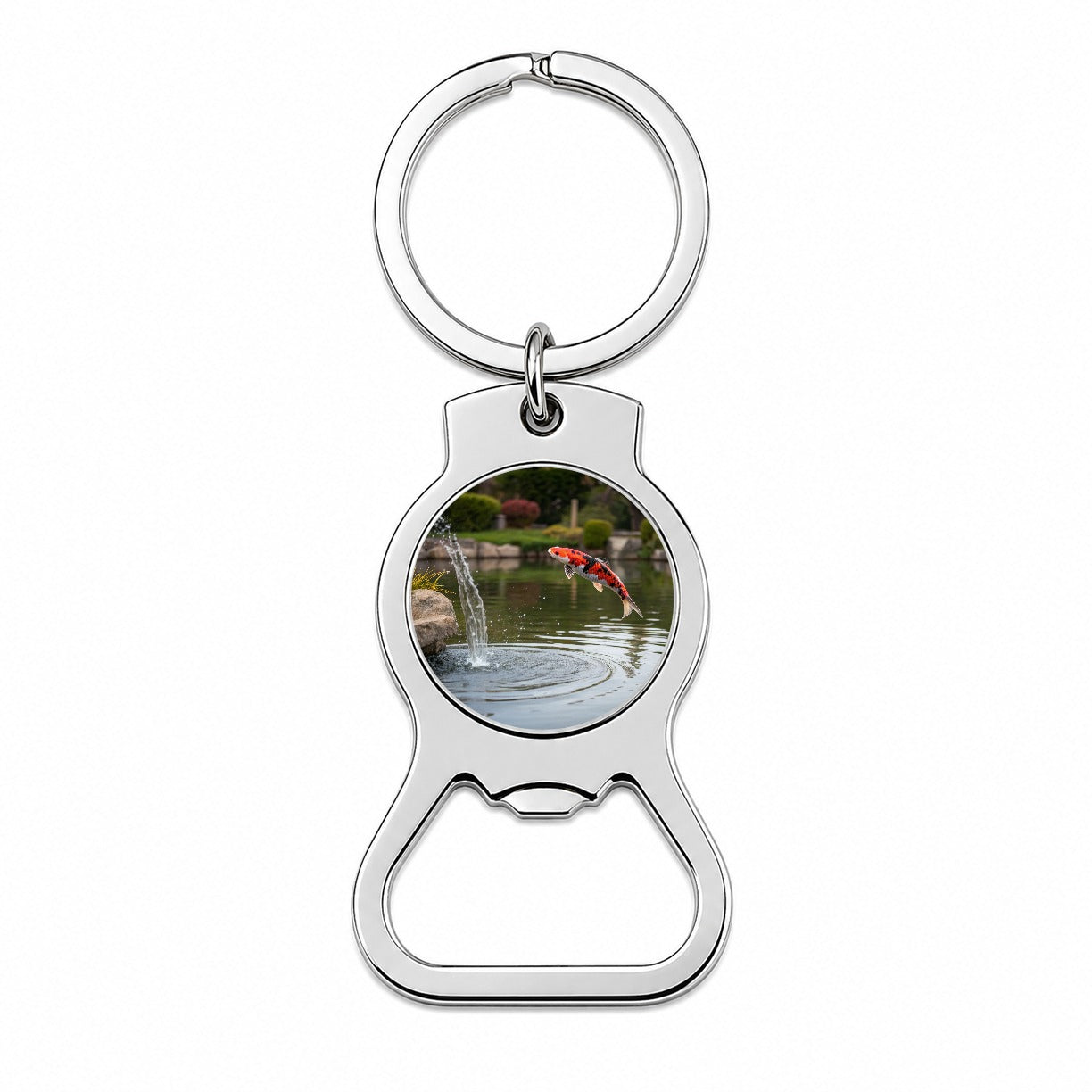 Koi Fish Jumping Out Of Pond Bottle Opener Keychain