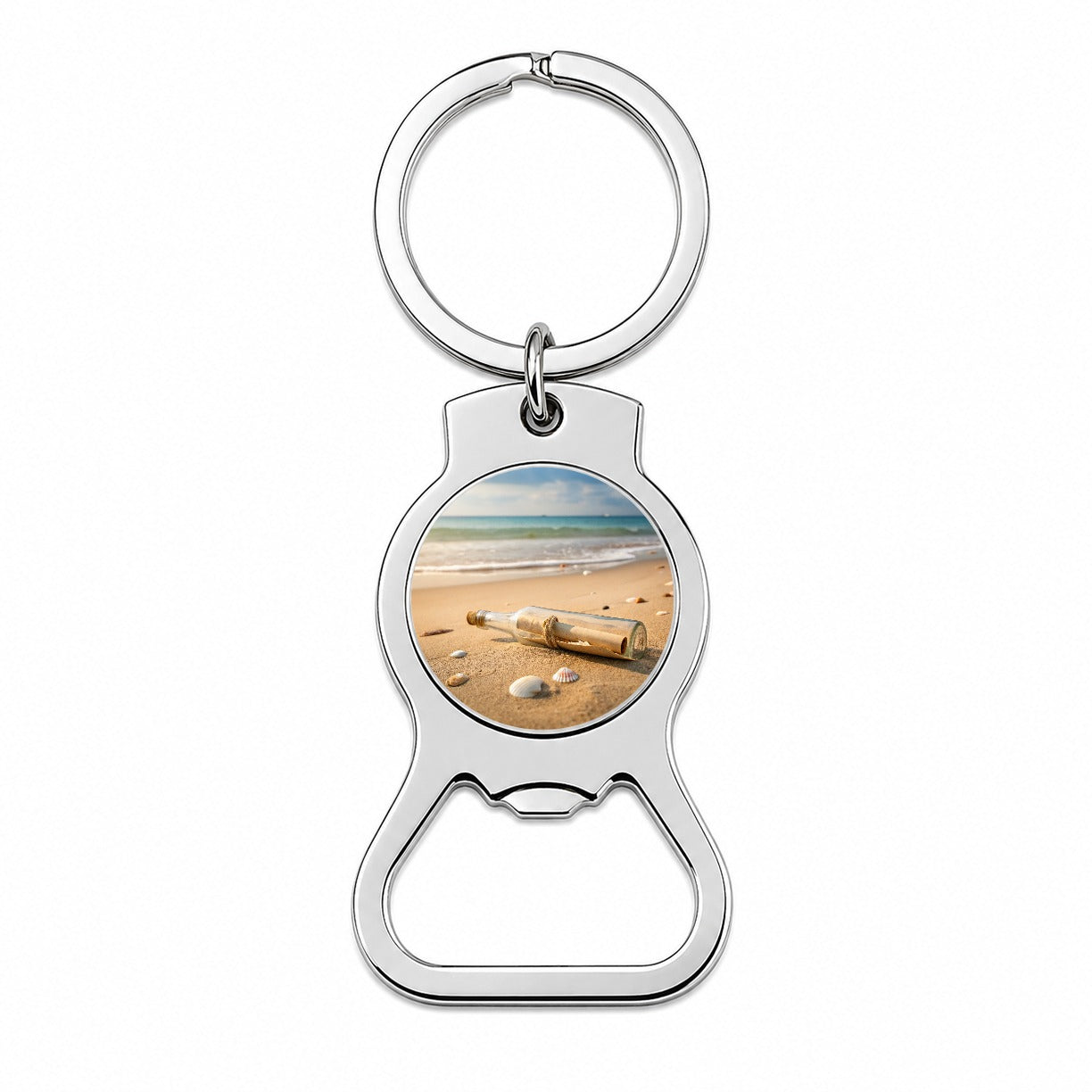Message In A Bottle On Beach Bottle Opener Keychain