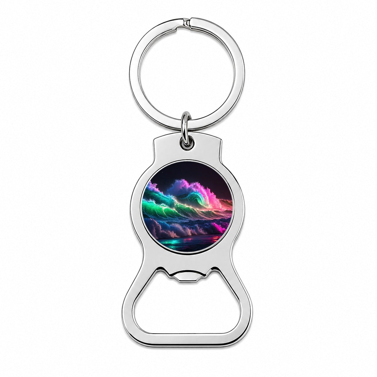 Neon Ocean Waves Beach Bottle Opener Keychain