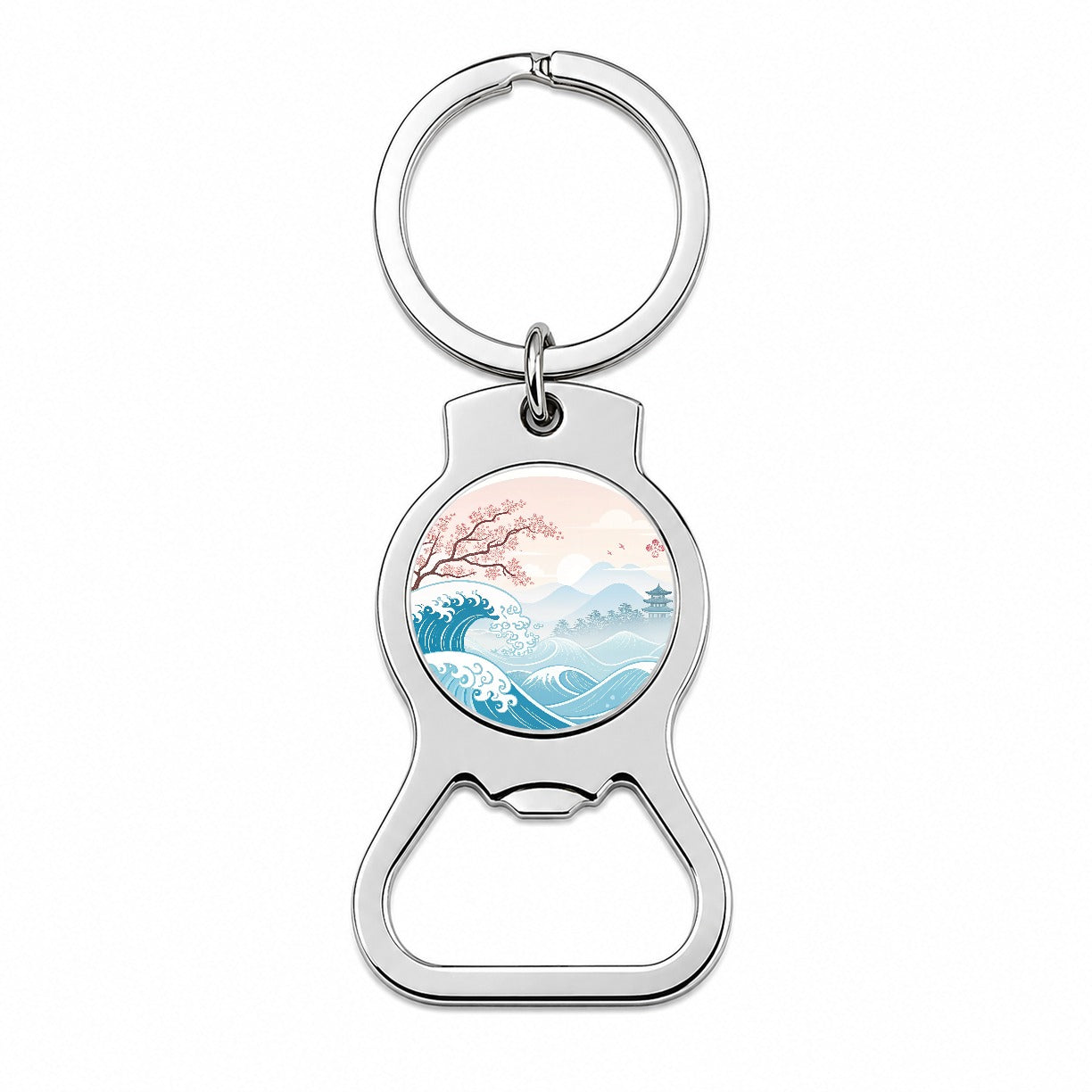 Ocean Waves Japanese Style Cherry Blossoms Bottle Opener Keychain