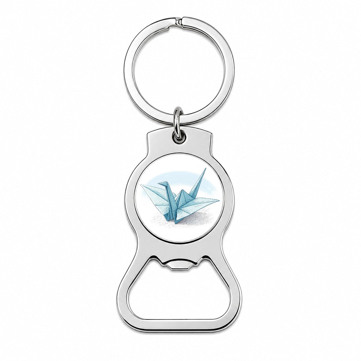 Origami Illustration Paper Crane Bottle Opener Keychain