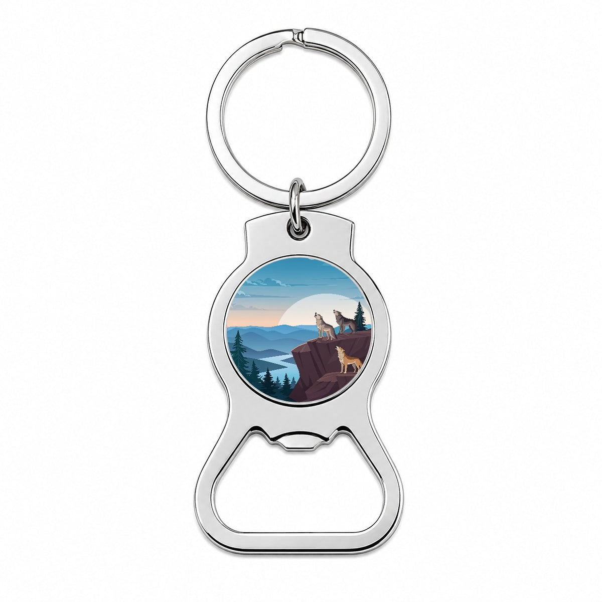Pack Of Wolves On Cliff Drawing Bottle Opener Keychain