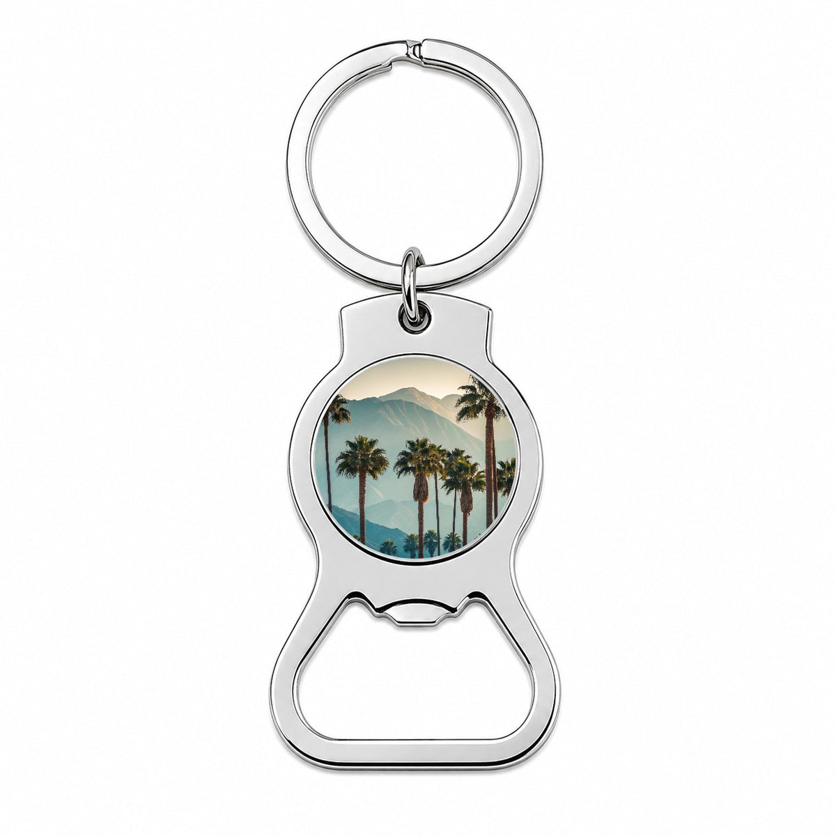 Palm Trees And Mountains Bottle Opener Keychain