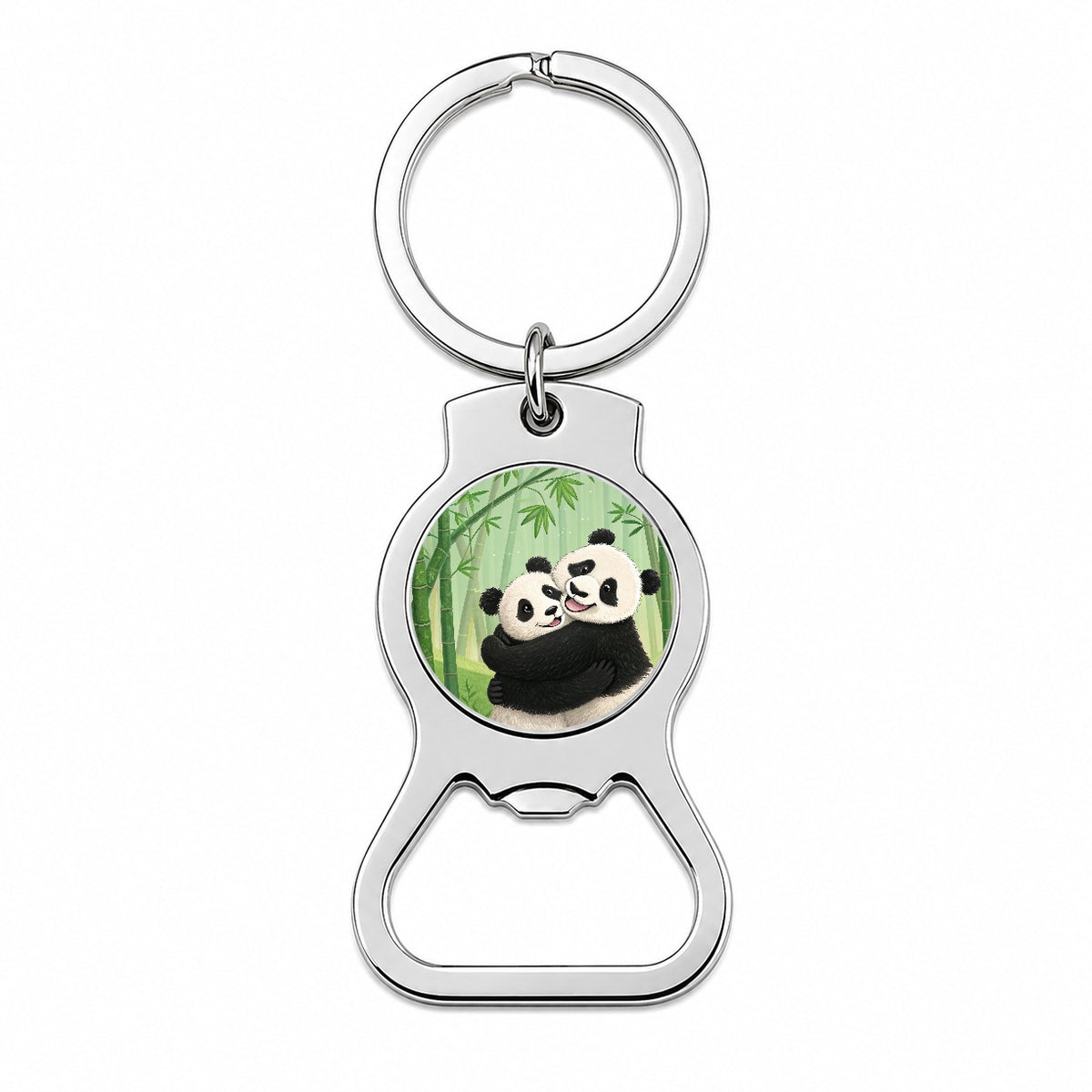 Pandas Hug Love Anniversary Bottle Opener Keychain