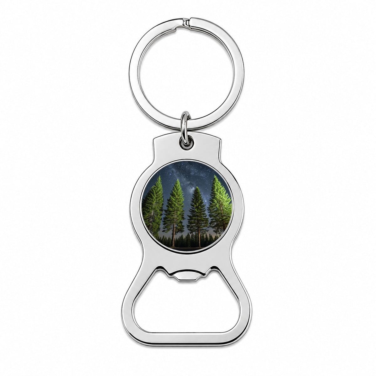 Pine Trees Star Packed Sky Bottle Opener Keychain