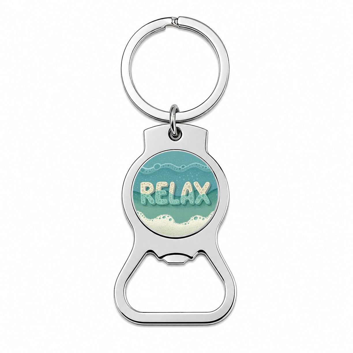 Relax Sea Foam Ocean Beach Bottle Opener Keychain