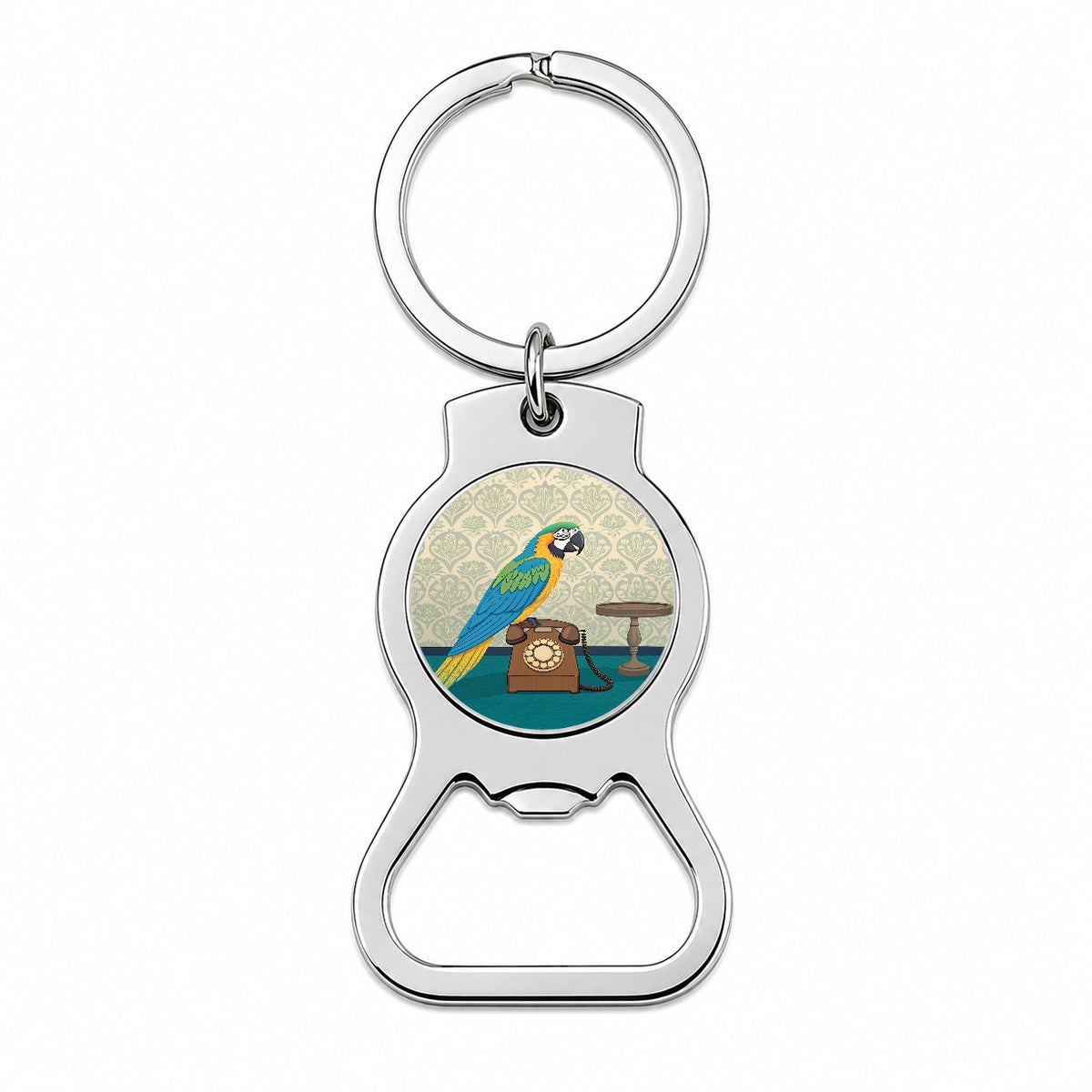 Retro Macaw Phone Bird Bottle Opener Keychain