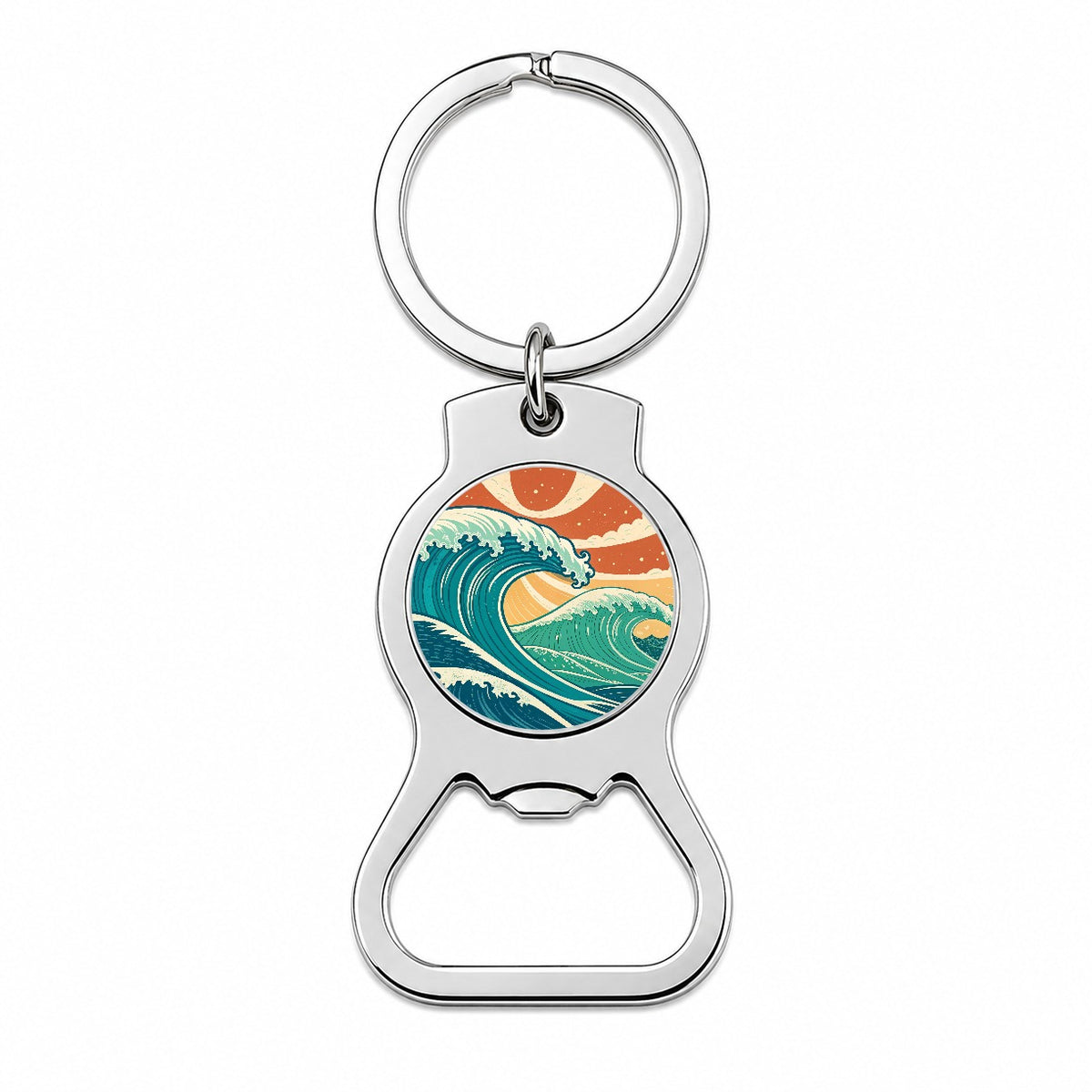 Retro Ocean Waves Colorful Drawing Bottle Opener Keychain