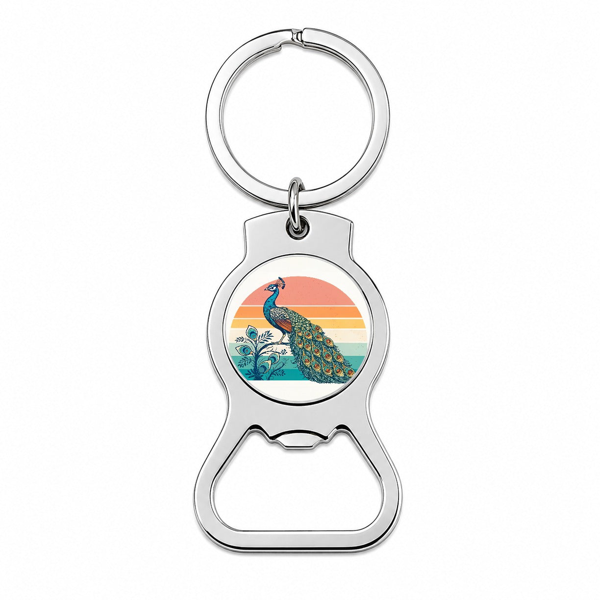 Retro Peacock Sun Bottle Opener Keychain