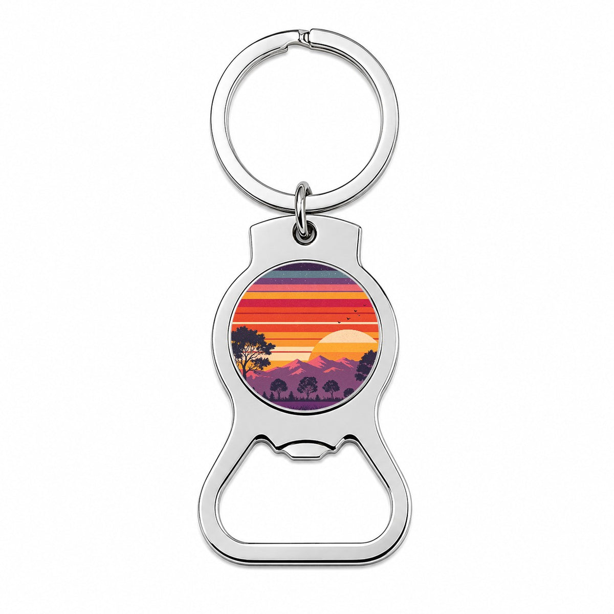 Retro Sunset Stripes Mountains Bottle Opener Keychain