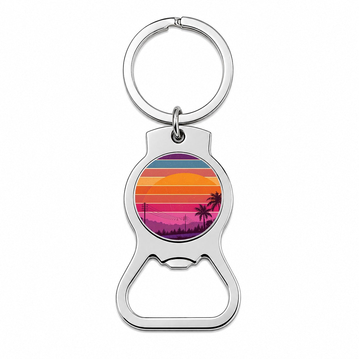 Retro Sunset Stripes Bottle Opener Keychain