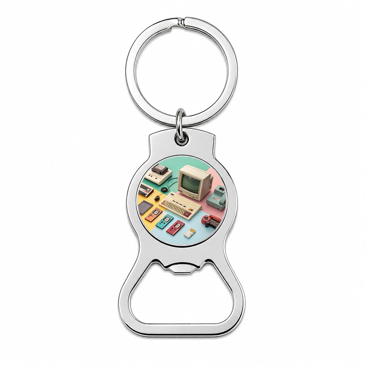 Retro Technology Device Computer Collage Bottle Opener Keychain