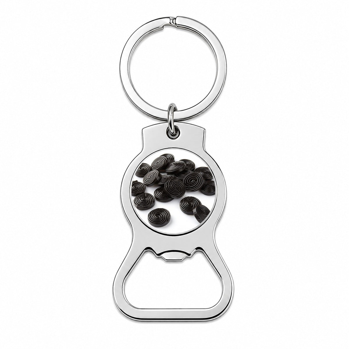 Scattered Black Licorice Bottle Opener Keychain