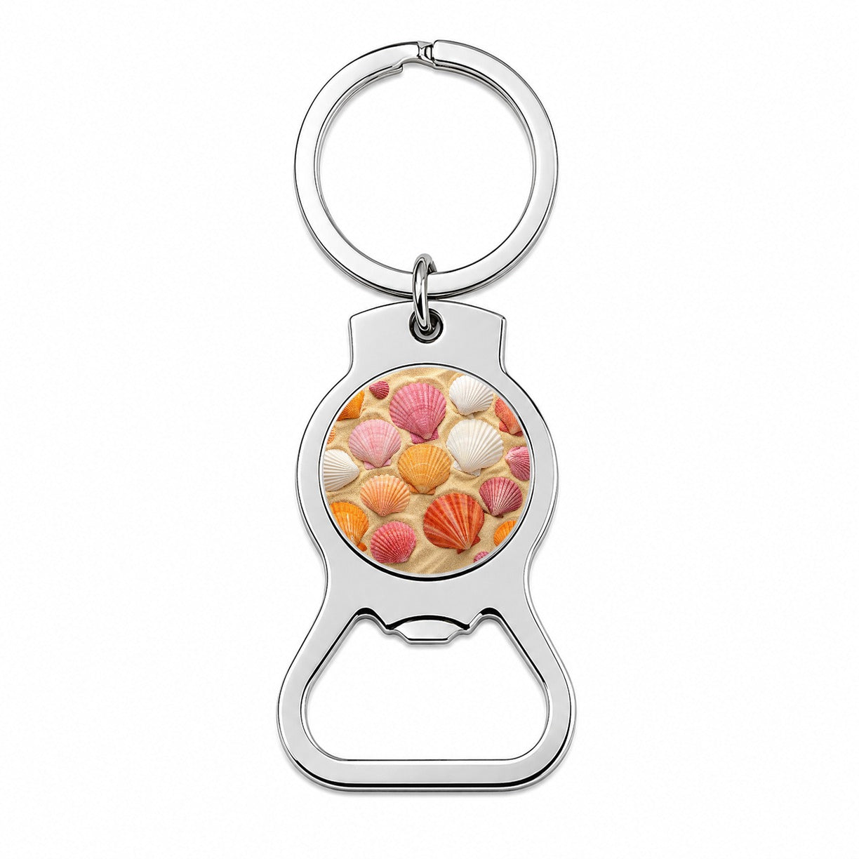 Seashells On Sandy Beach Background Bottle Opener Keychain