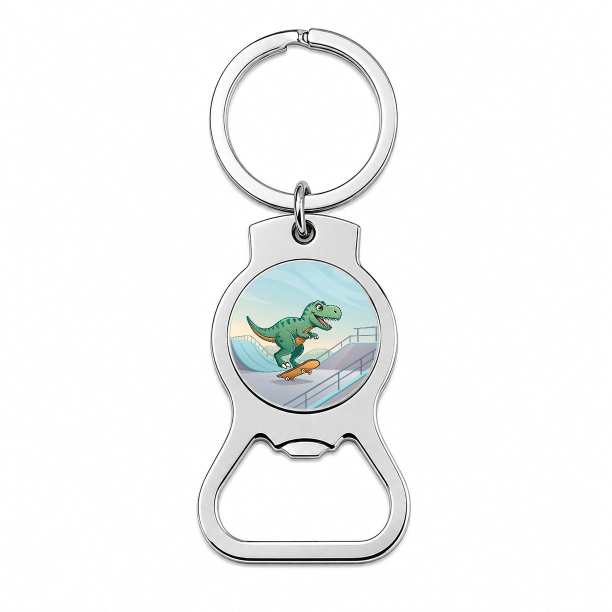 Skateboarding Tyrannosaurus Rex Dinosaur Cute Bottle Opener Keychain