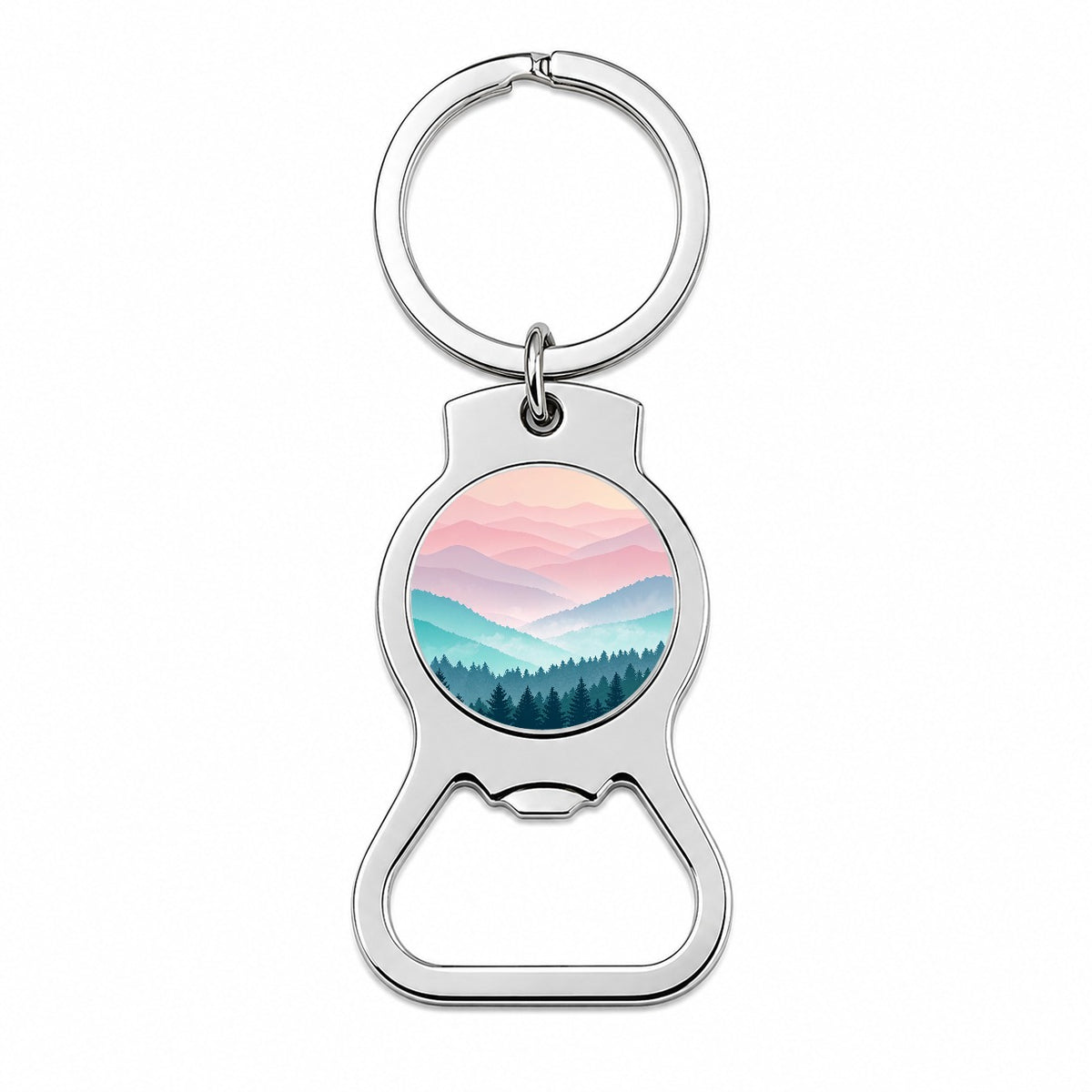 Soft Gradient Pastels Hills Trees Bottle Opener Keychain