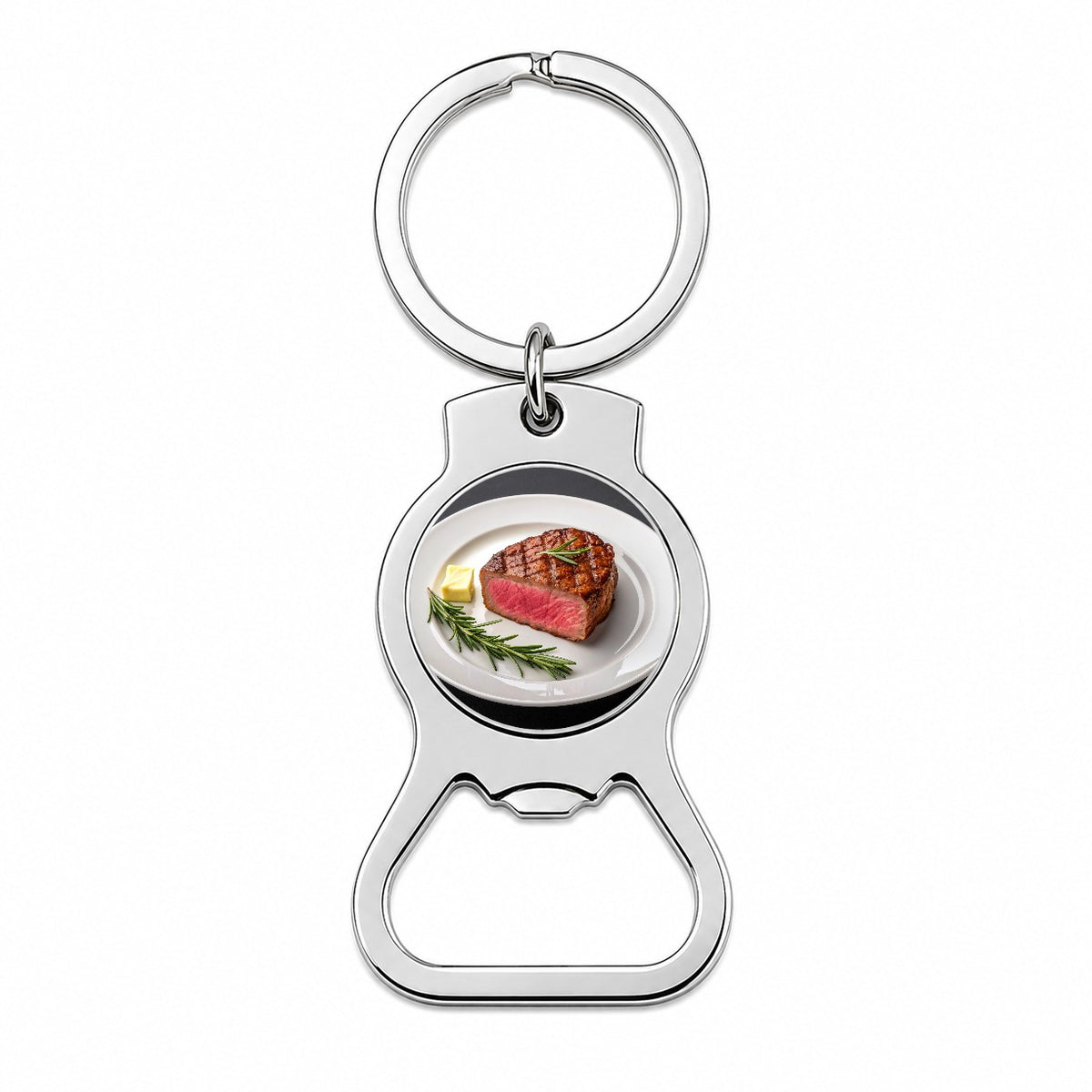 Steak Dinner On Plate Bottle Opener Keychain