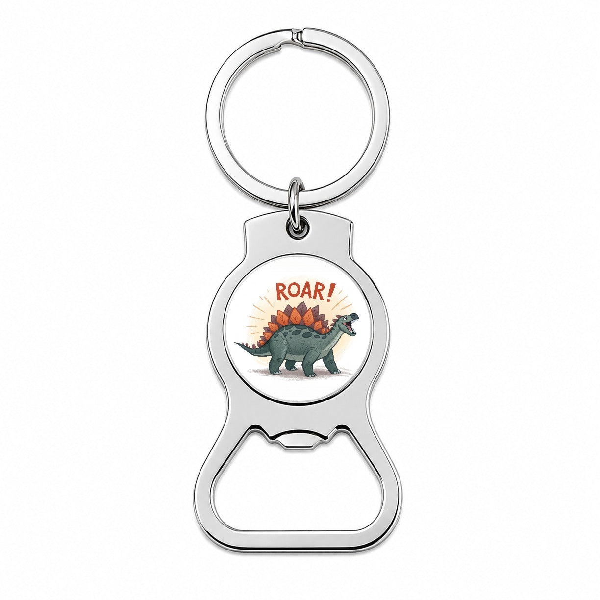Stegosaurus Roar Text Dinosaur Fun Bottle Opener Keychain