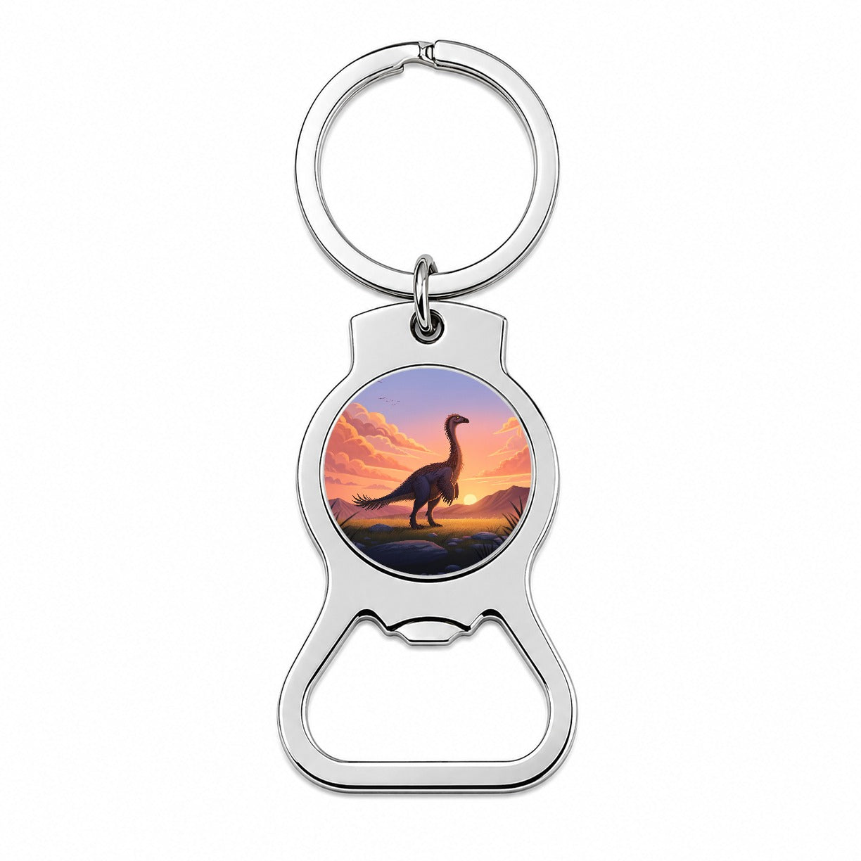 Therizinosaurus Sunset Sunrise Dinosaur Bottle Opener Keychain