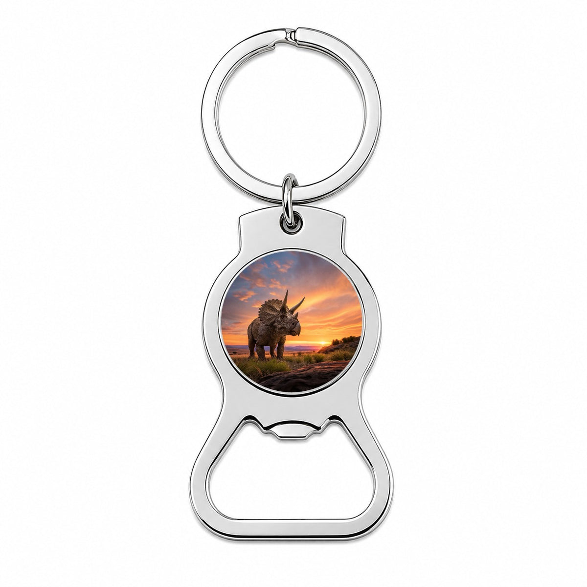Triceratops Sunset Dinosaur Bottle Opener Keychain
