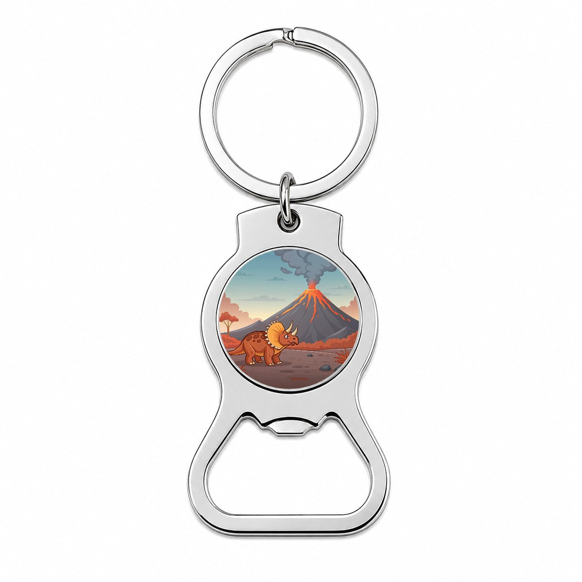 Triceratops Volcano Dinosaur Bottle Opener Keychain