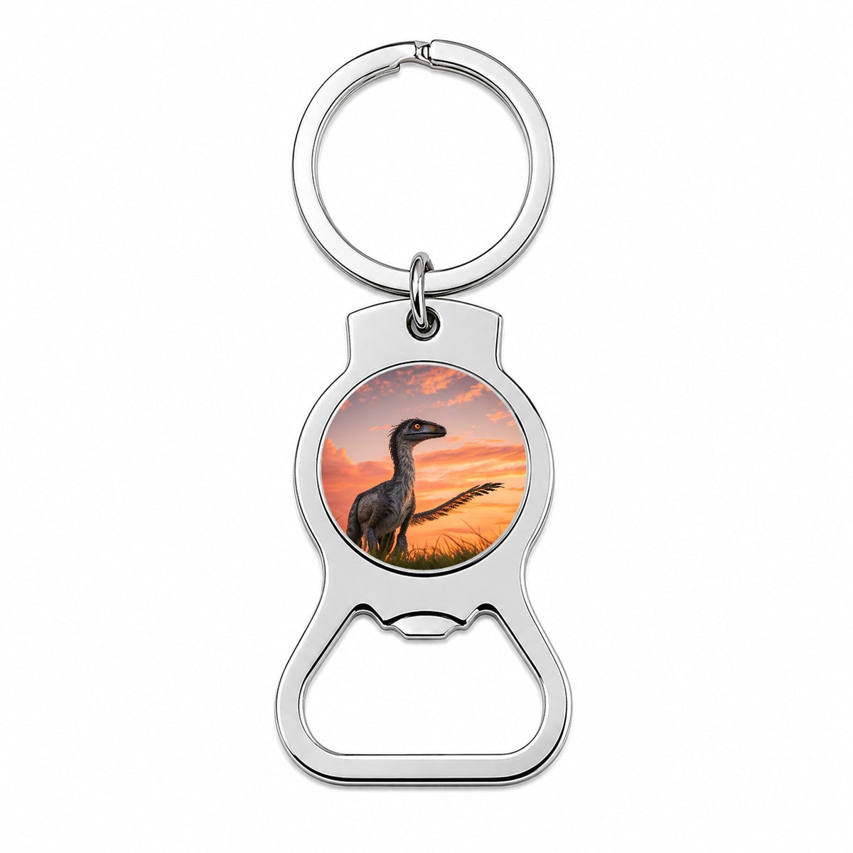 Troodon Sunset Sunrise Dinosaur Bottle Opener Keychain