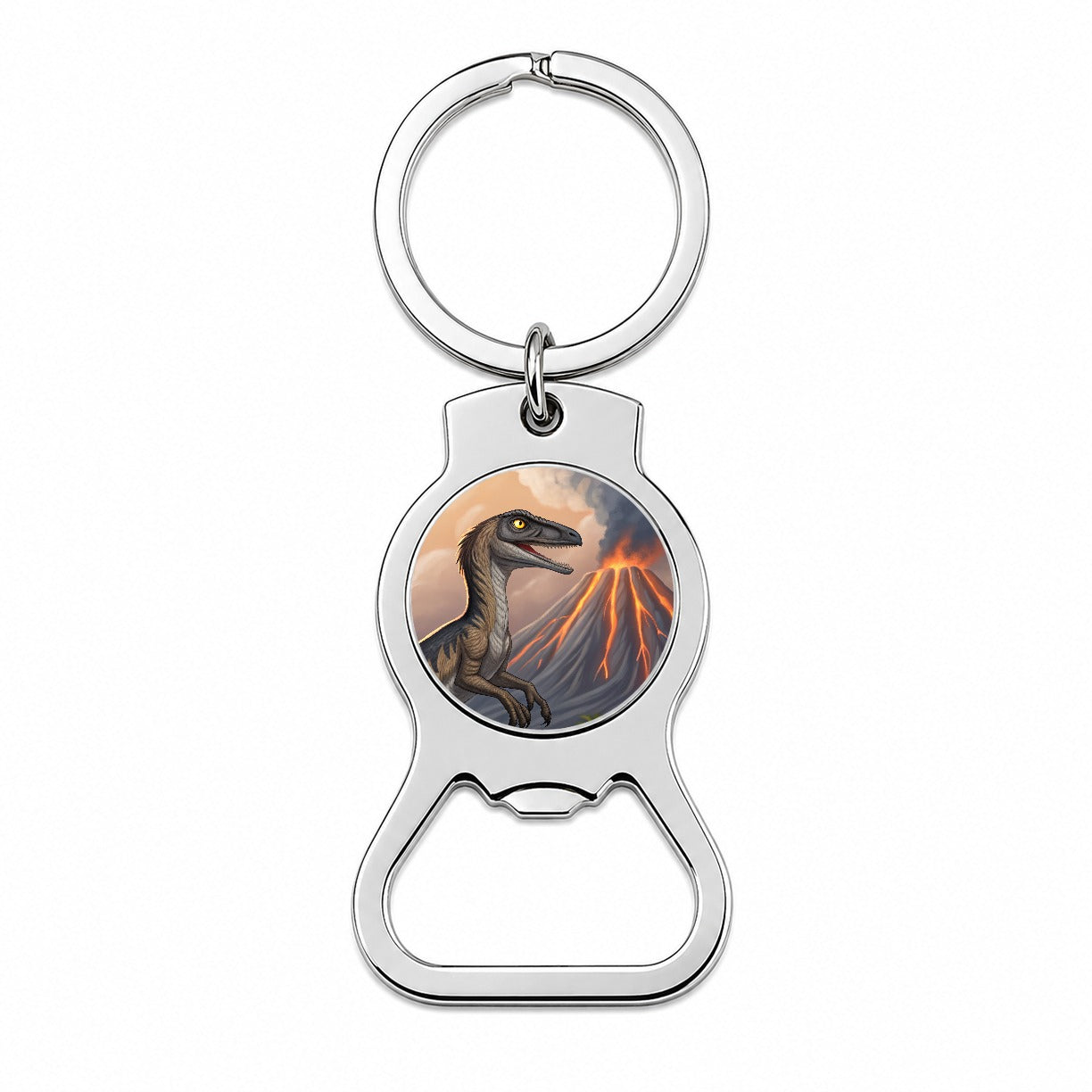 Troodon Volcano Erupting Dinosaur Bottle Opener Keychain