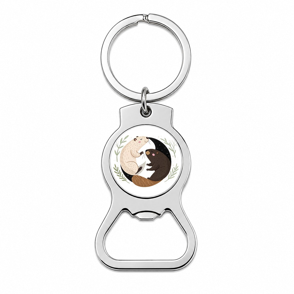 Two Beavers Yin Yang Cute Bottle Opener Keychain