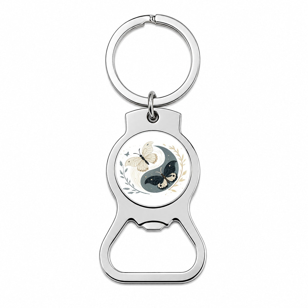 Two Butterflies Yin Yang Bottle Opener Keychain