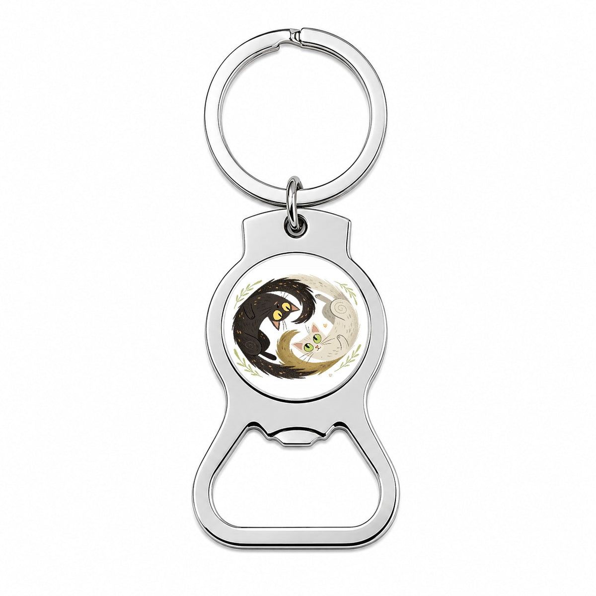 Two Cats Yin Yang Bottle Opener Keychain