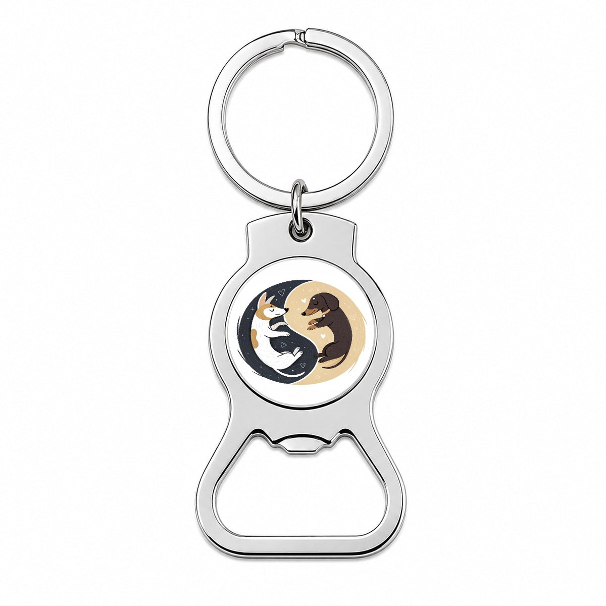 Two Dogs Yin Yang Illustration Bottle Opener Keychain