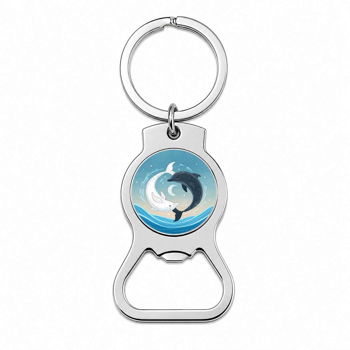 Two Dolphins Yin Yang Dark Light Bottle Opener Keychain