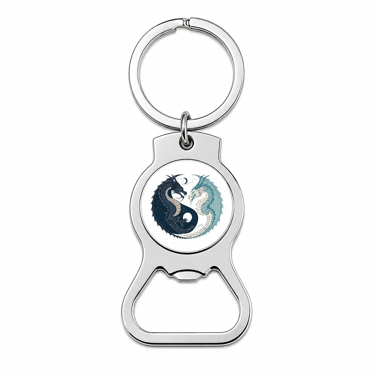 Two Dragons Yin Yang Dark Light Bottle Opener Keychain