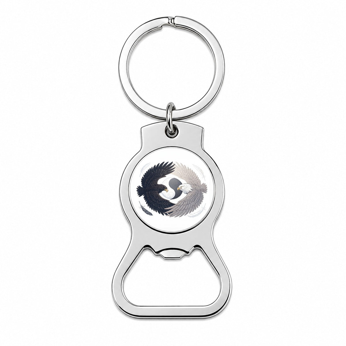 Two Eagles Yin Yang Dark Light Bottle Opener Keychain