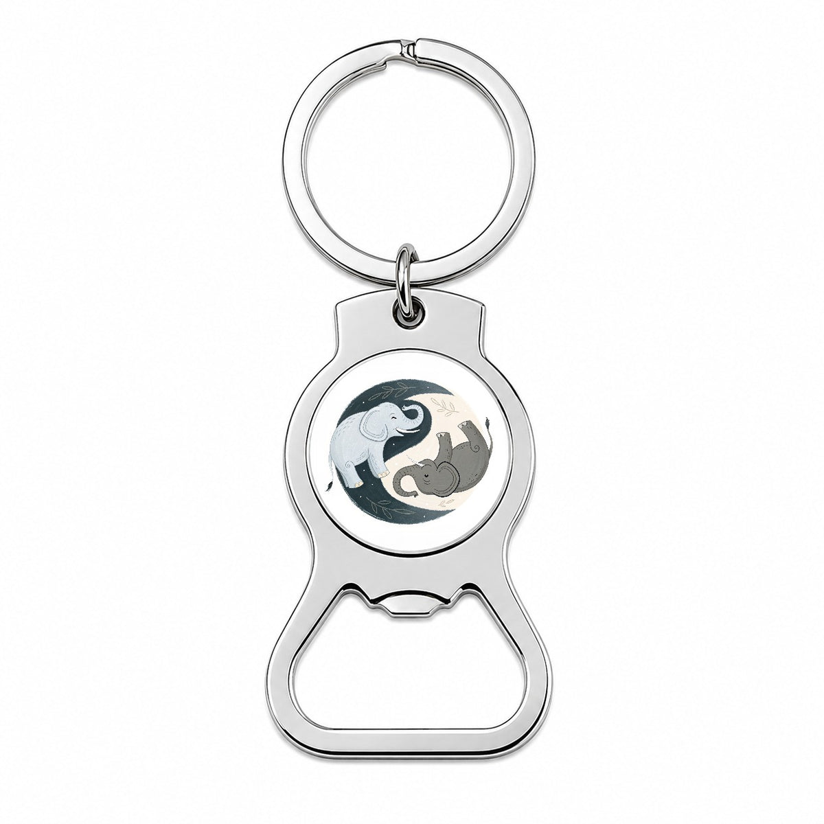 Two Elephants Yin Yang Bottle Opener Keychain