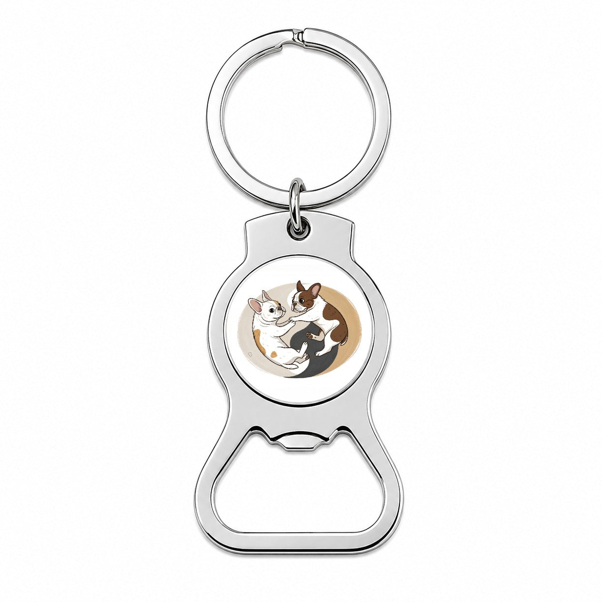 Two French Bulldogs Yin Yang Bottle Opener Keychain