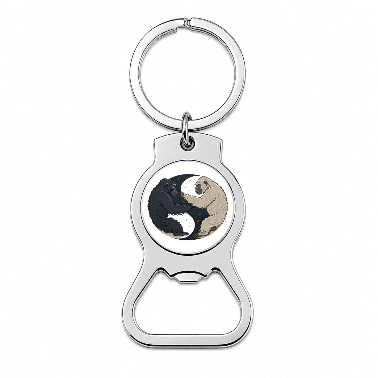 Two Gorillas Yin Yang Bottle Opener Keychain