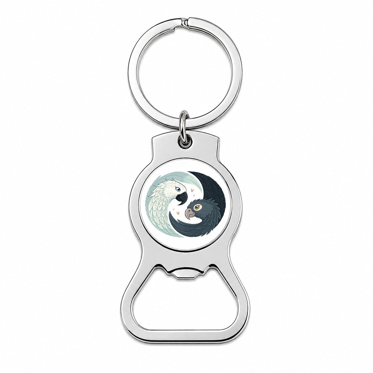 Two Parrots Yin Yang Sweet Bottle Opener Keychain