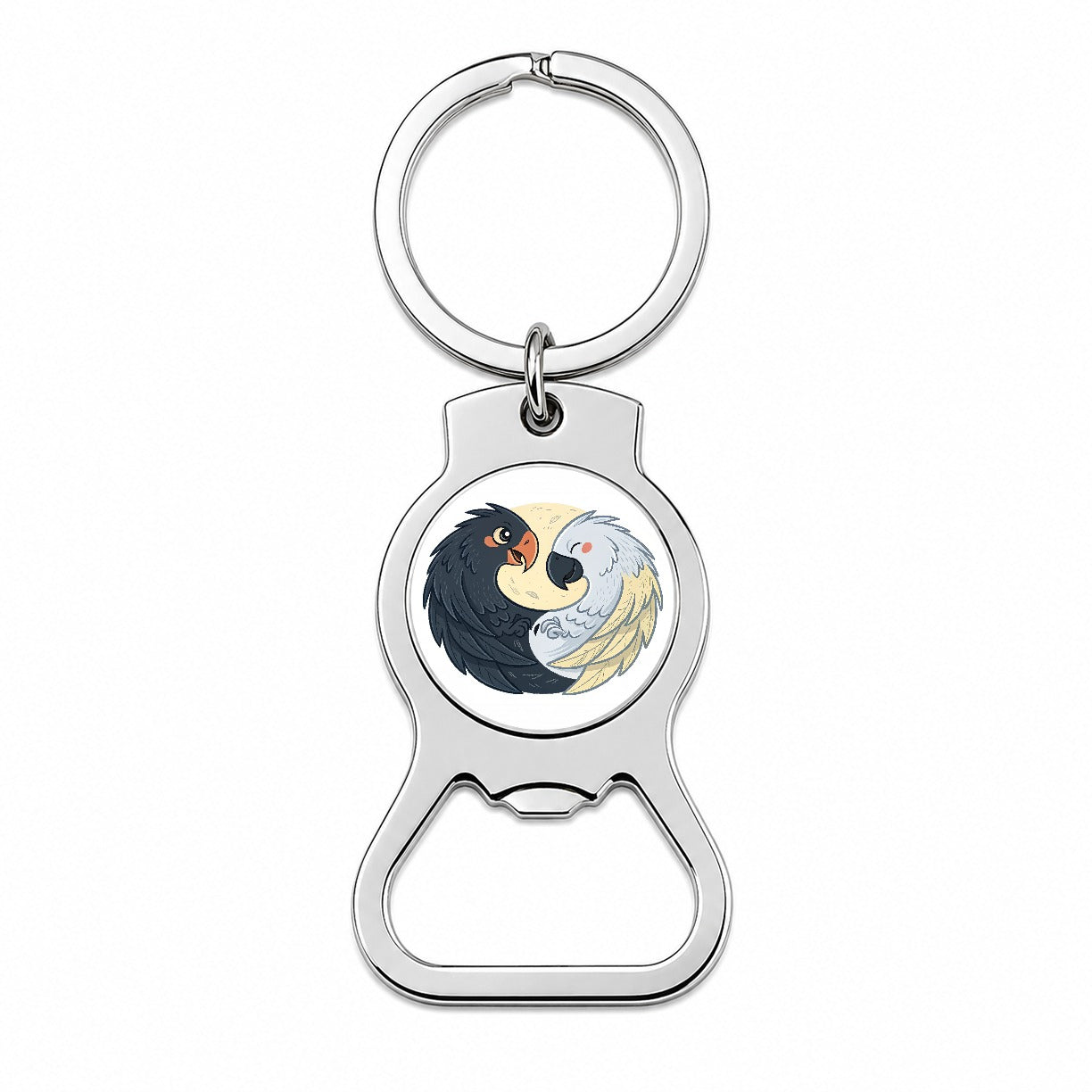 Two Parrots Yin Yang Bottle Opener Keychain