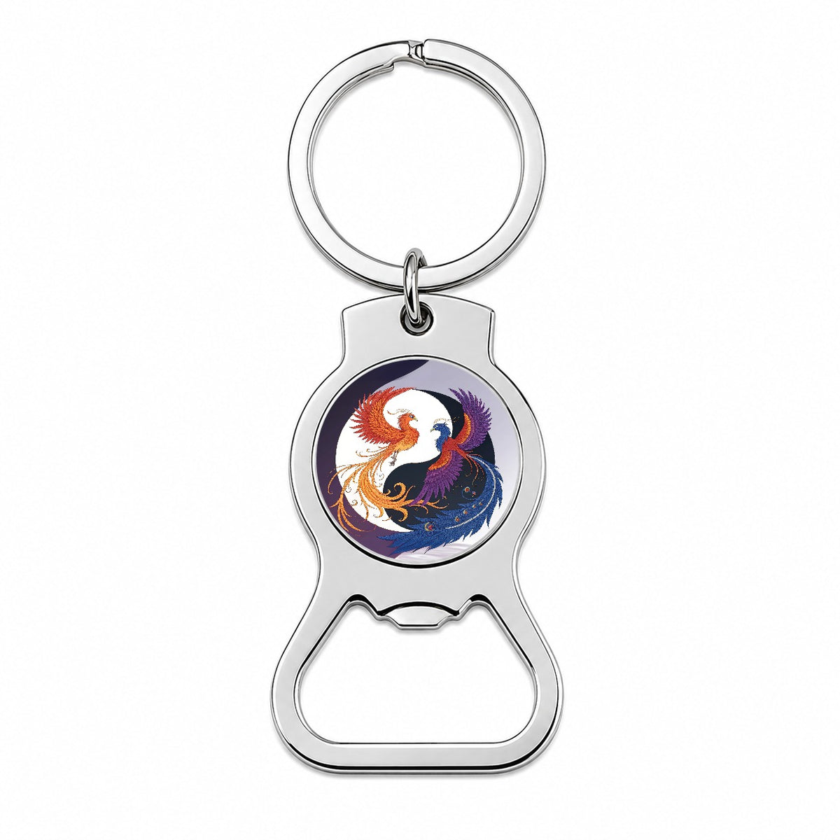 Two Phoenix Yin Yang Bottle Opener Keychain