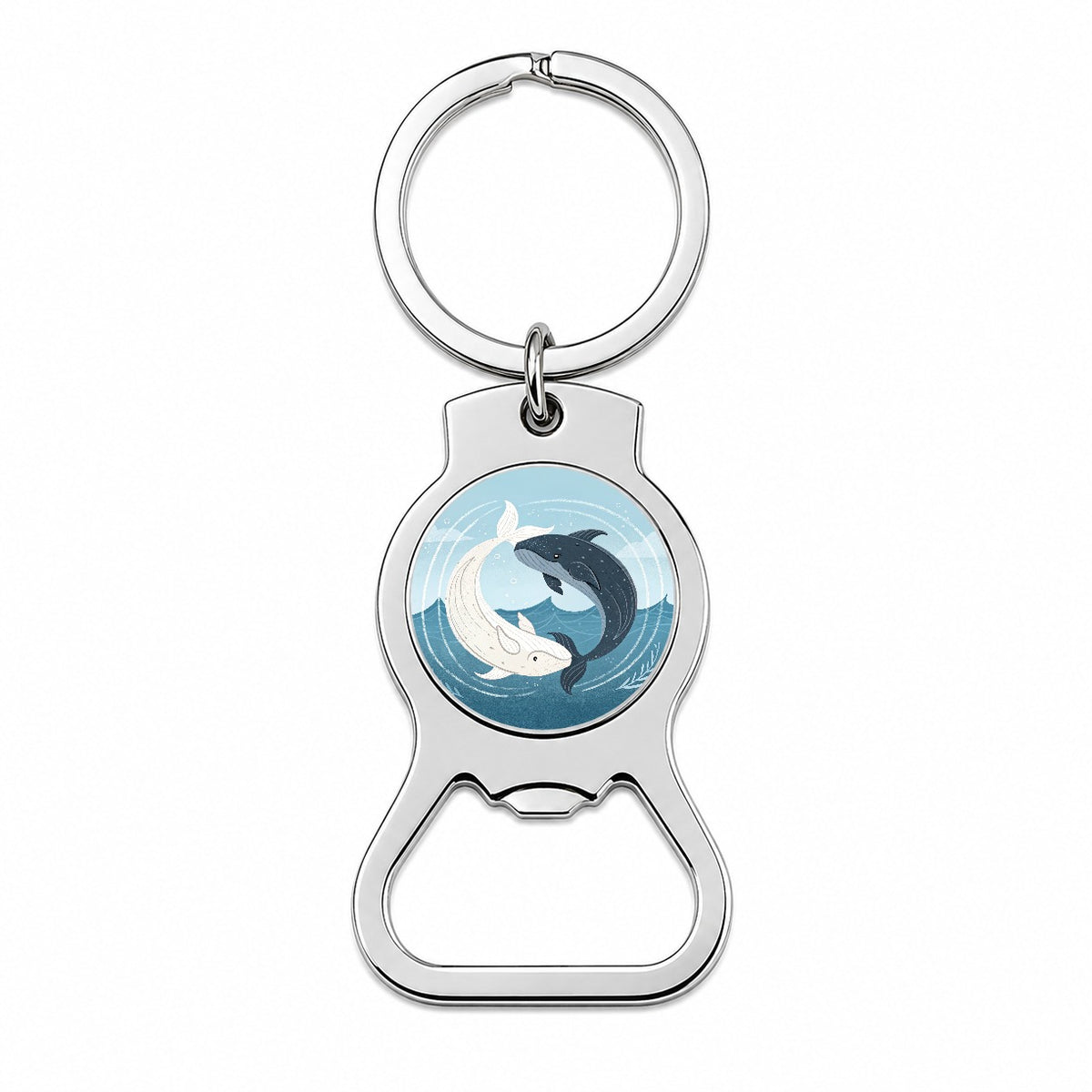 Two Whales Yin Yang Ocean Bottle Opener Keychain