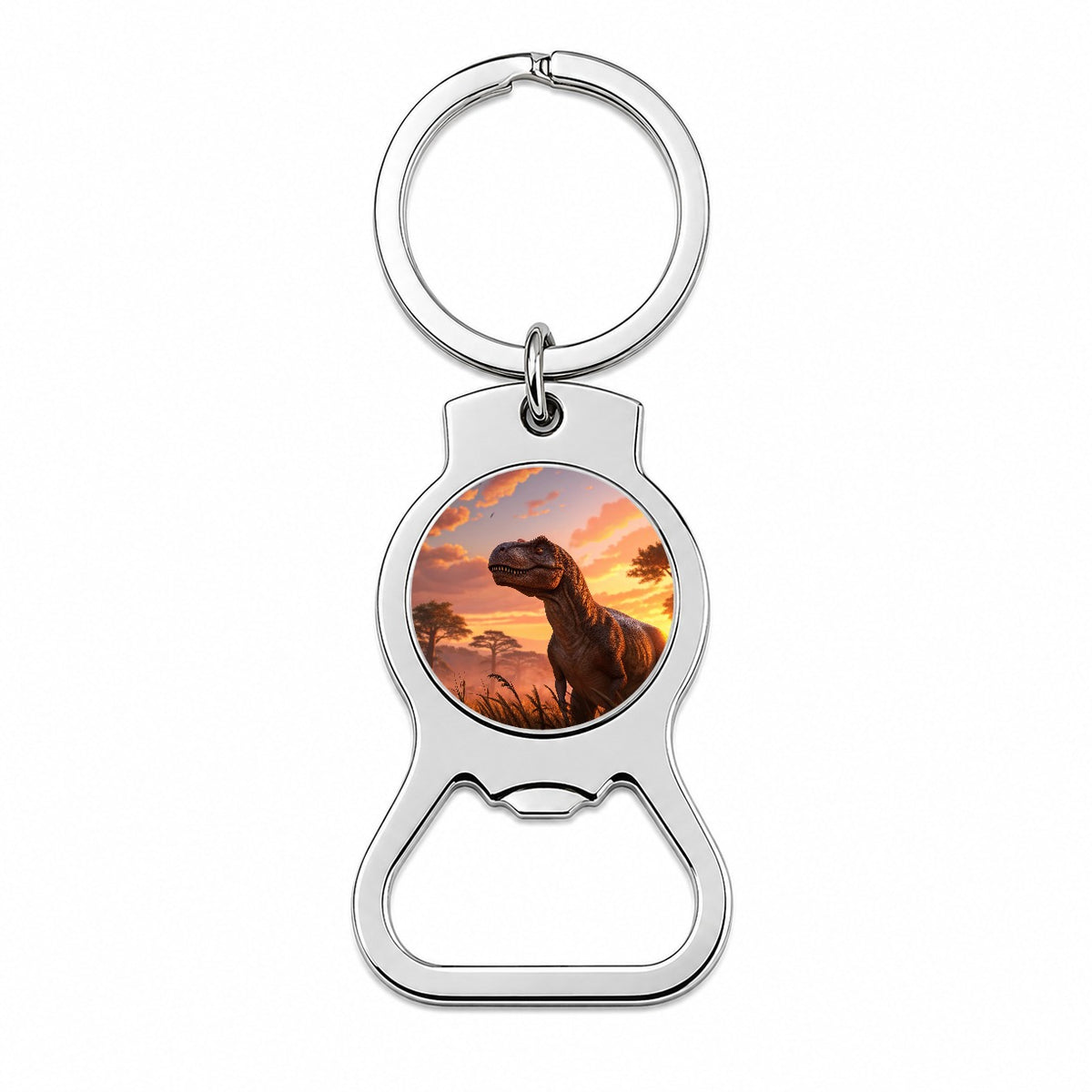 Tyrannosaurus T-Rex Dinosaur Sunset Sky Bottle Opener Keychain