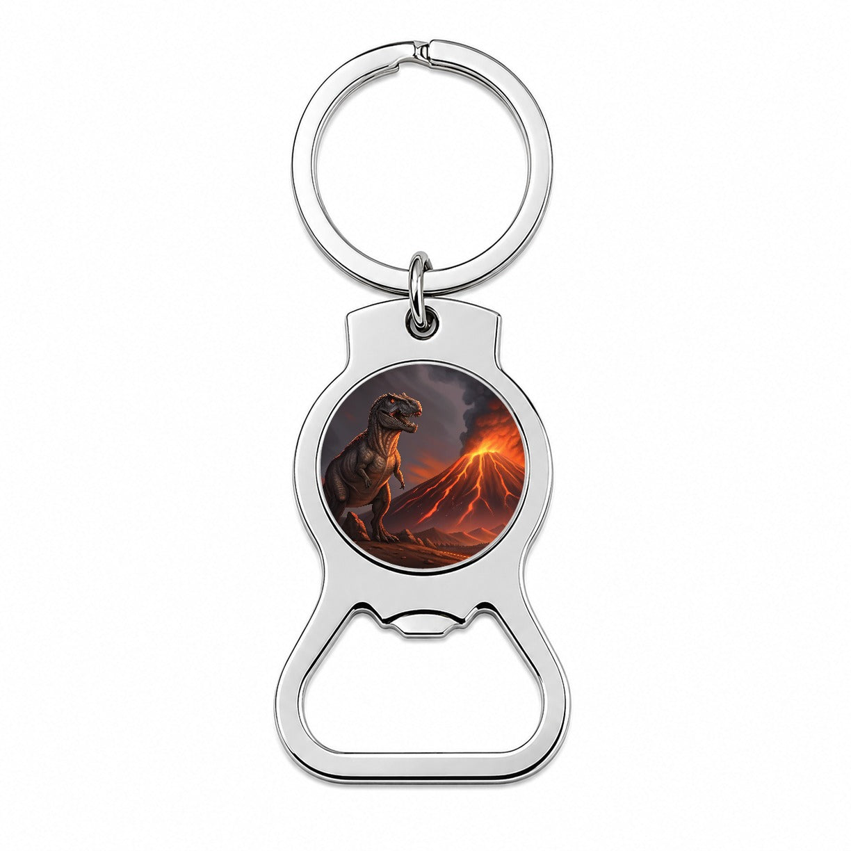Tyrannosaurus T-Rex Dinosaur Volcano Lava Bottle Opener Keychain
