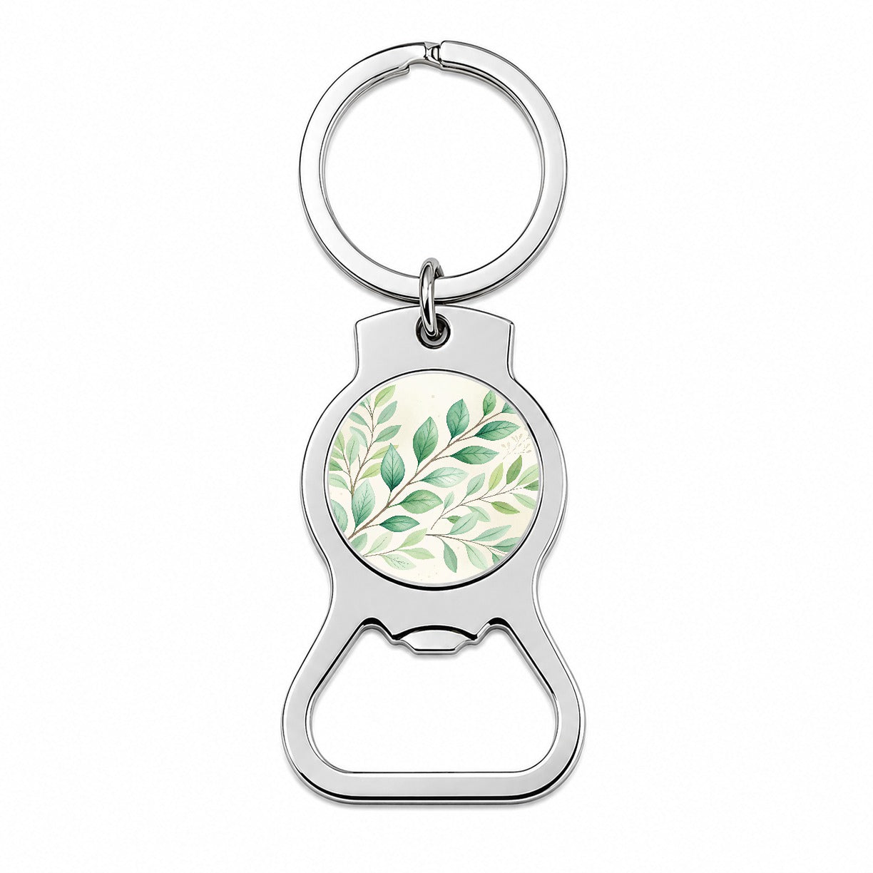 Watercolor Green Leaves And Branches Bottle Opener Keychain
