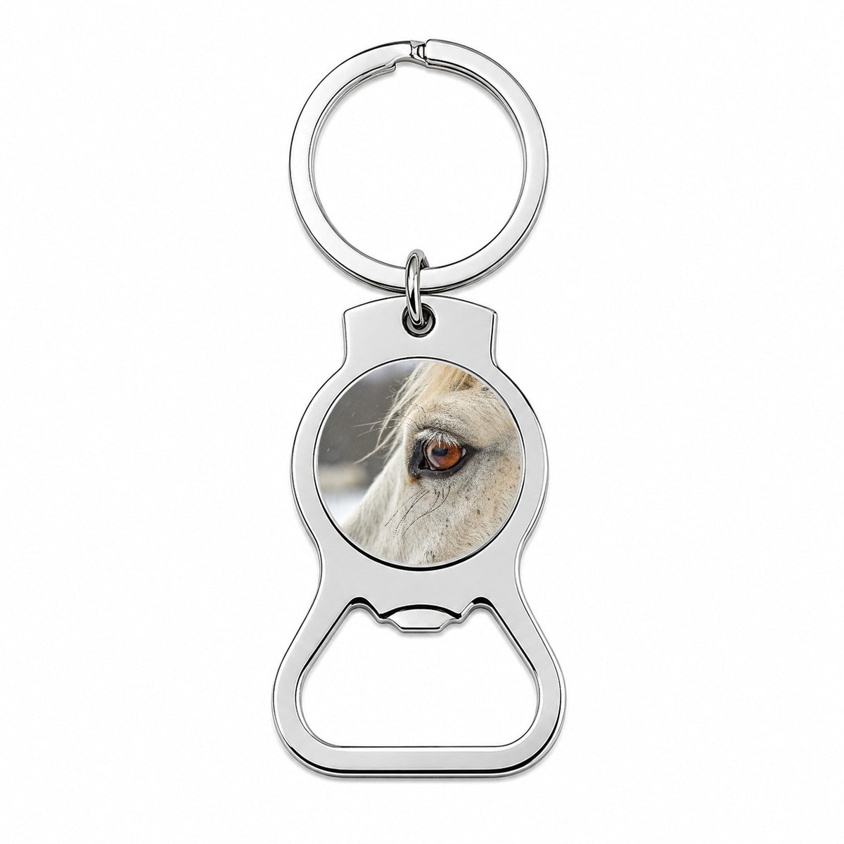 White Horse Eye Close Up Bottle Opener Keychain