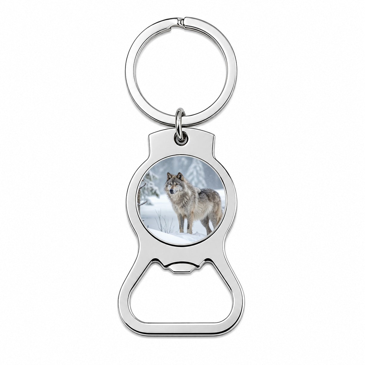 Wolf In Snow Scene Stunning Bottle Opener Keychain