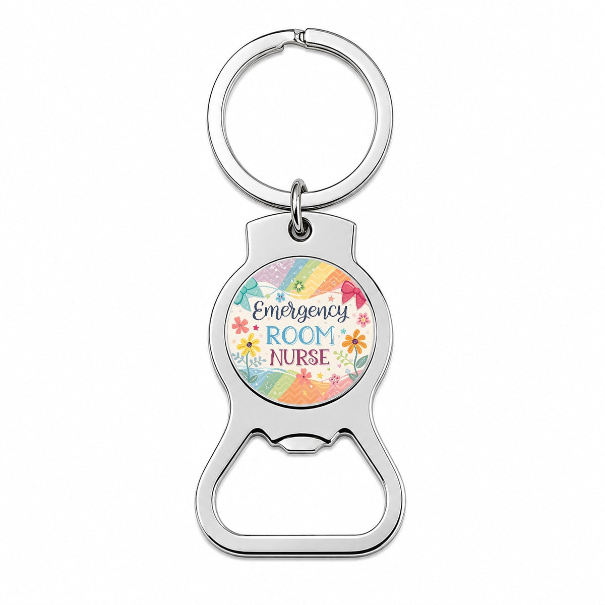 Emergency Room Nurse Appreciation Coquette Bows Flowers Bottle Opener Keychain