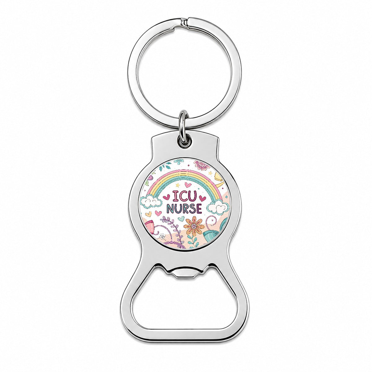 ICU Nurse Appreciation Coquette Bows Flowers Bottle Opener Keychain